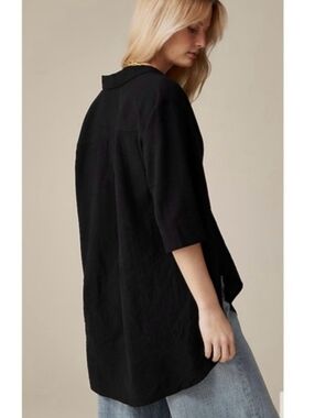 J. Crew Popover Shirt in Airy Gauze Black Cotton Oversized Deep V Neck Size S